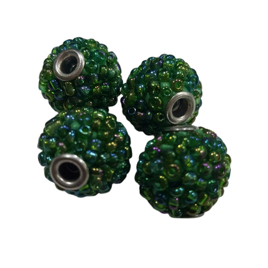 4pc Green Beaded Kashmiri Beads