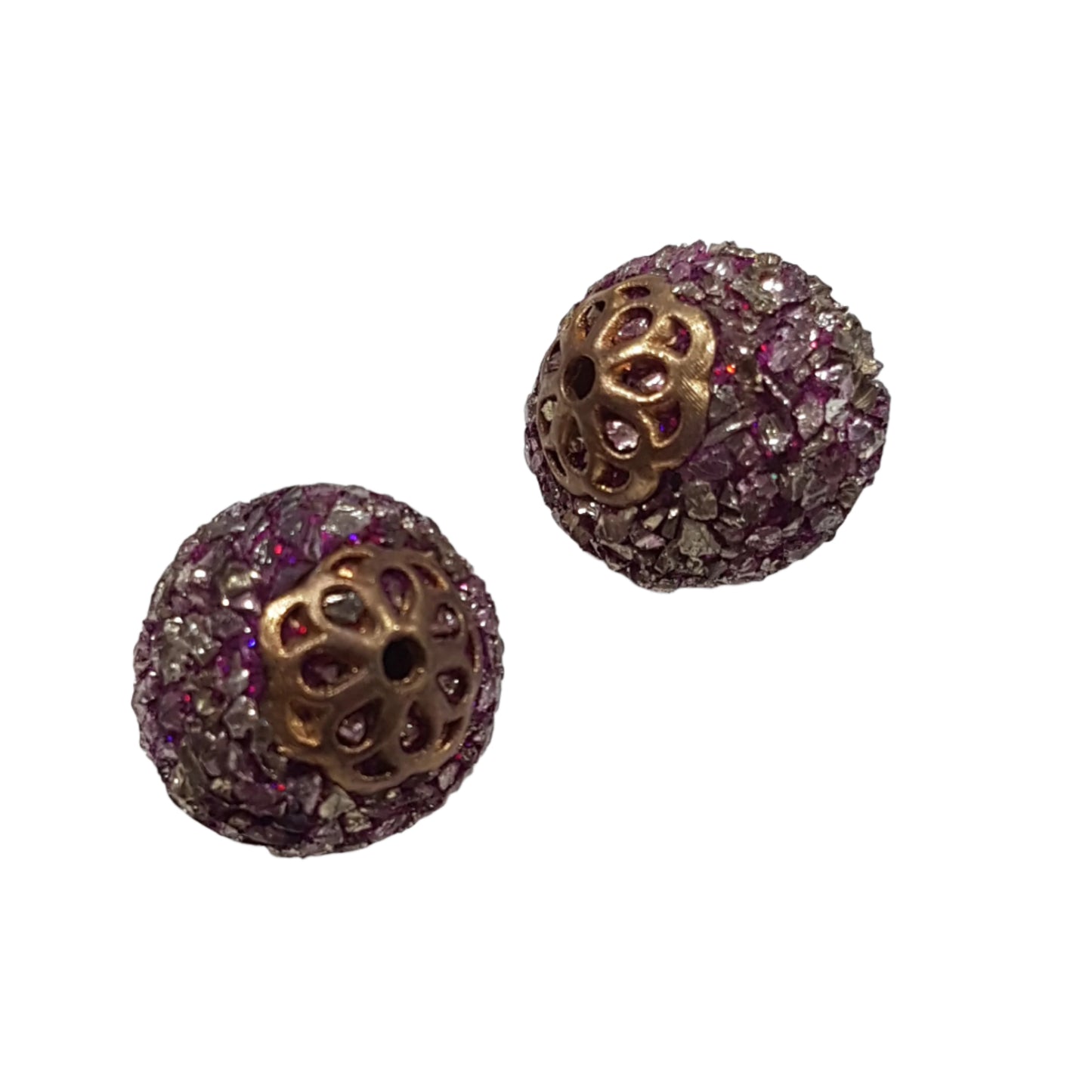 2pc Purple & Gold Kashmiri Beads With AB glass