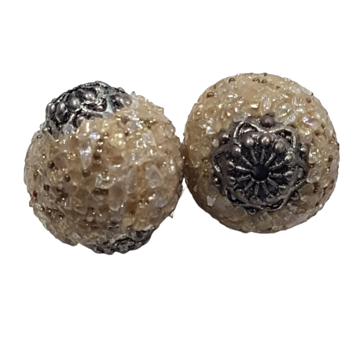 2pc Cream Kashmiri Beads With AB glass