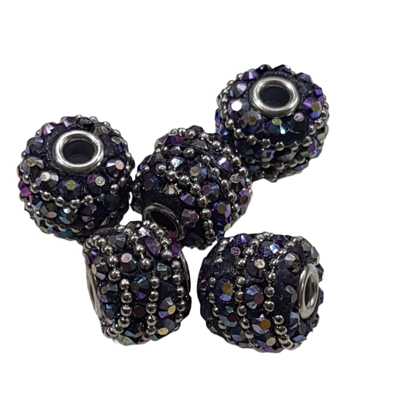 5pc Purple & Silver Beaded Kashmiri Beads