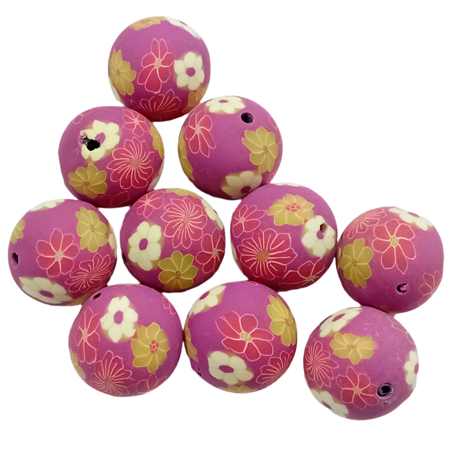 18mm Purple & Floral Handmade Polymer Clay Beads