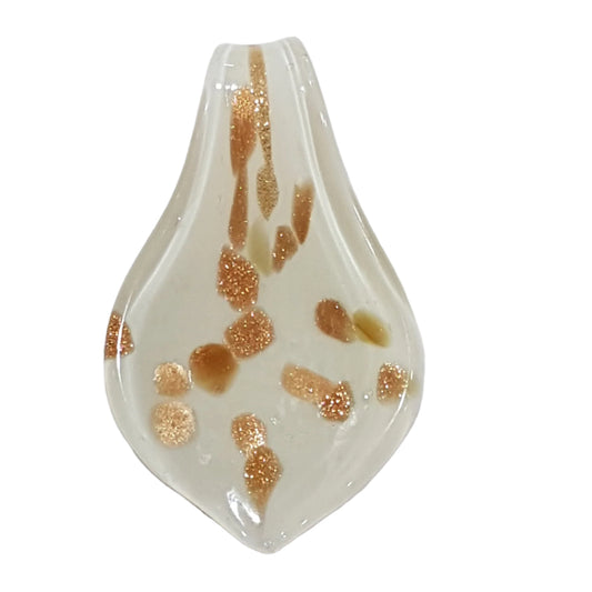 White & Gold Leaf Shaped Lampwork Glass Pendant