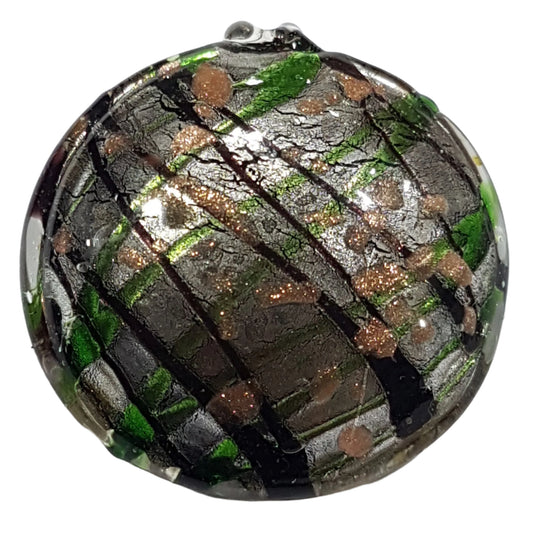 Large Round Black & Grey Lampwork Glass Pendant