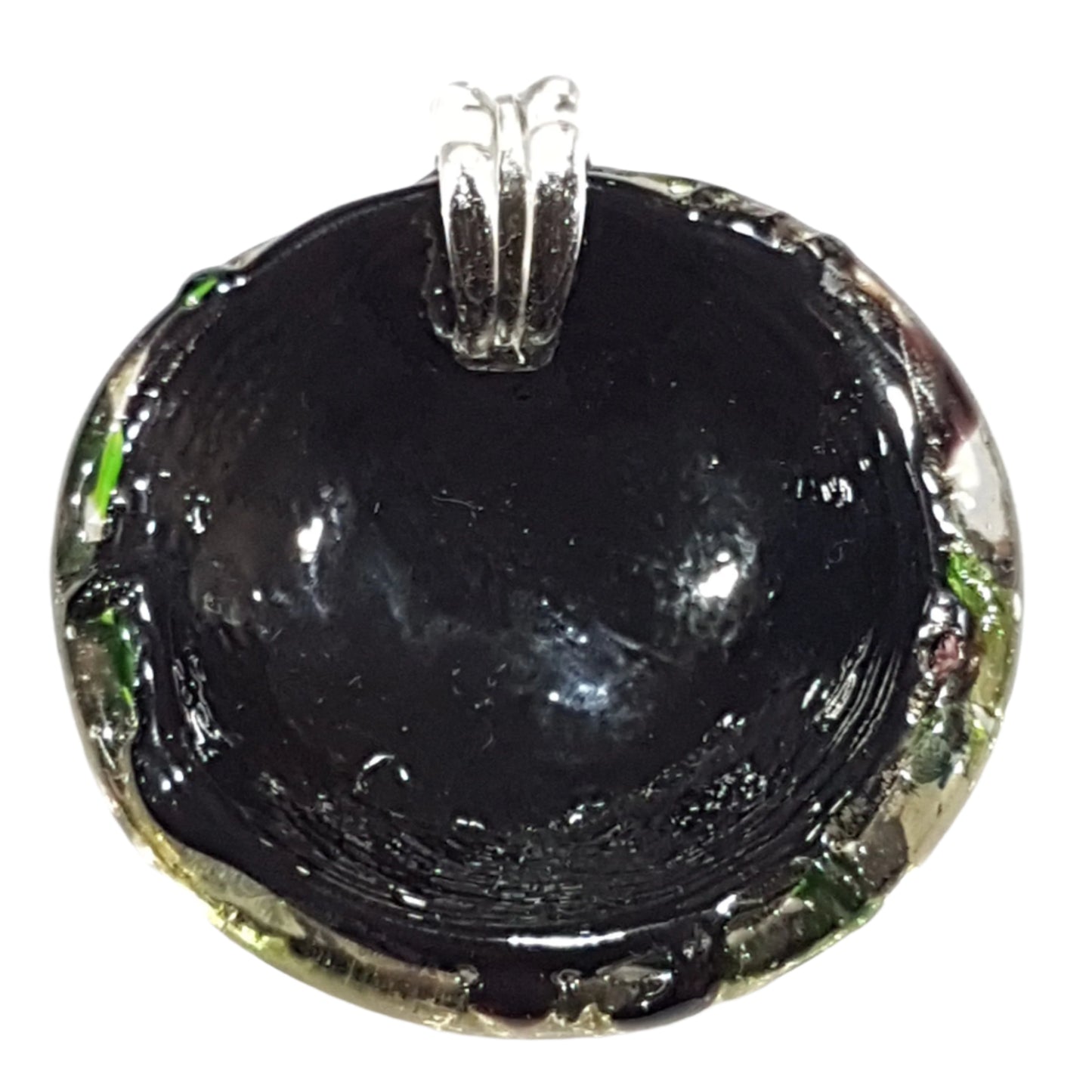 Large Round Black & Grey Lampwork Glass Pendant