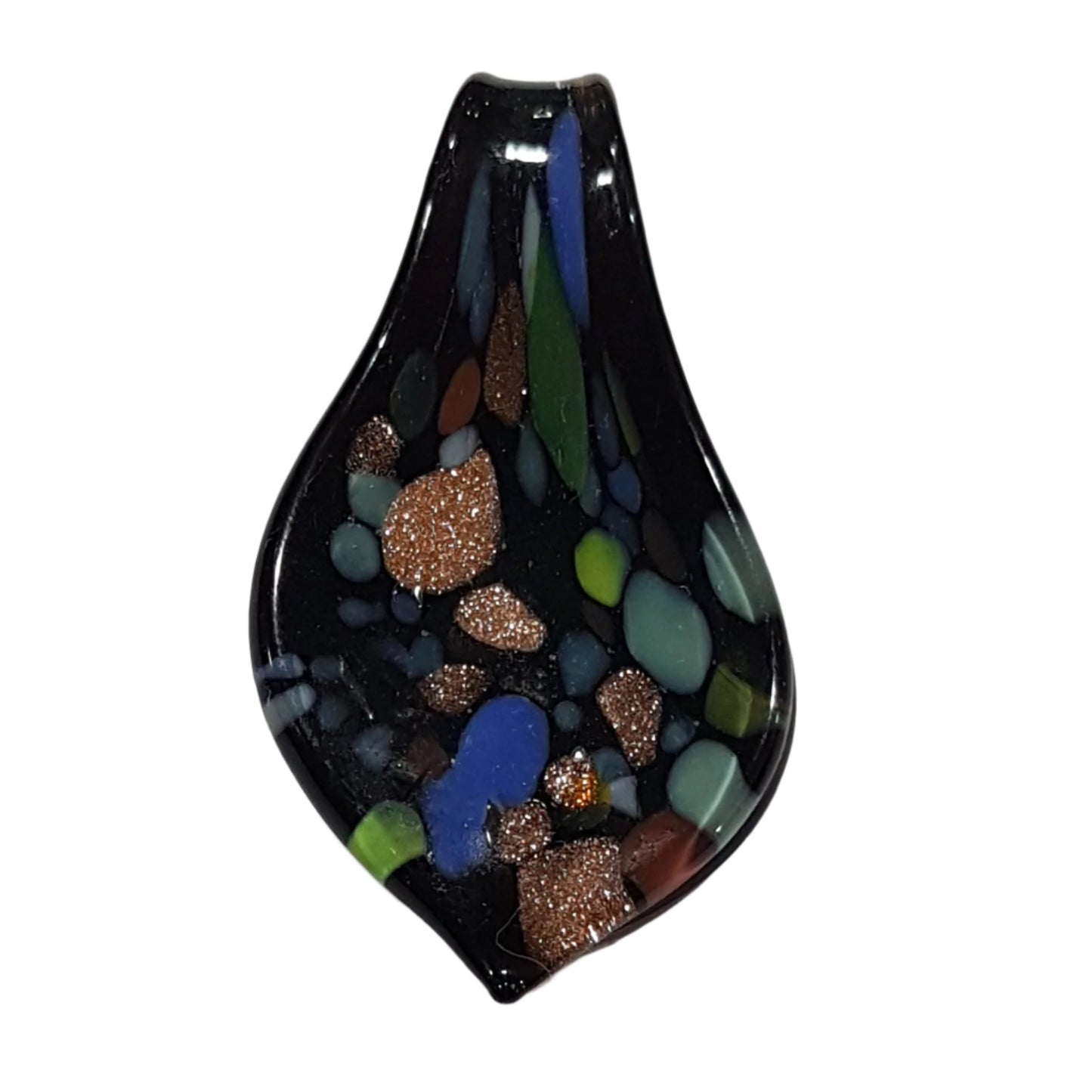 Black & Multicolored Leaf  Shaped Lampwork Glass Pendant