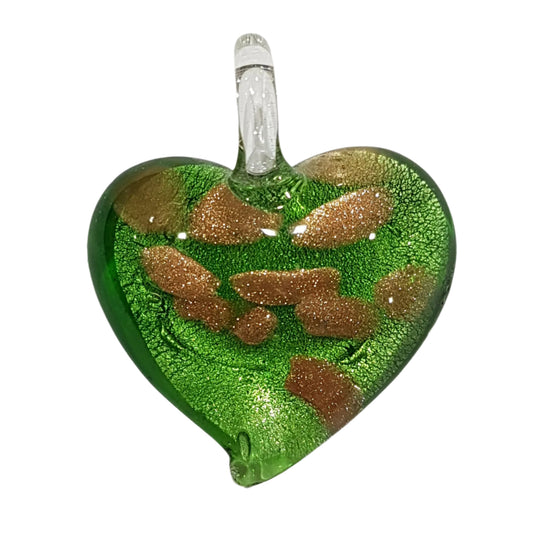 Green Heart Shaped Lampwork Glass Pendant