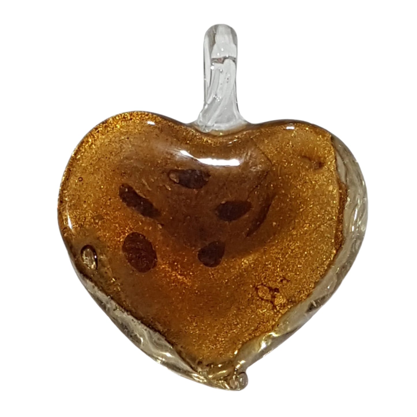 Light Brown & Silver Heart Shaped Lampwork Glass Pendant