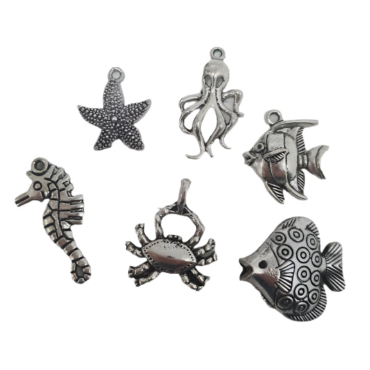 6pc Silver Seaside Charms