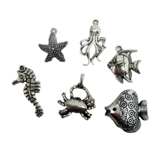 6pc Silver Seaside Charms