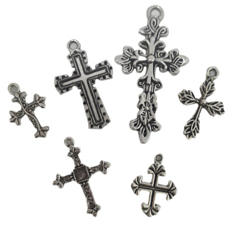 6pc Silver Cross Charms