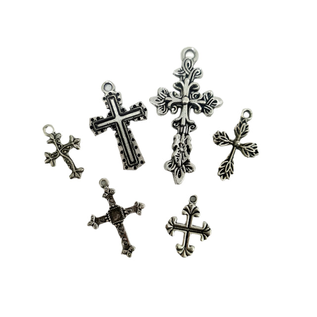 6pc Silver Cross Charms