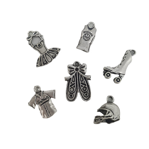 6pc Silver Sports Charms