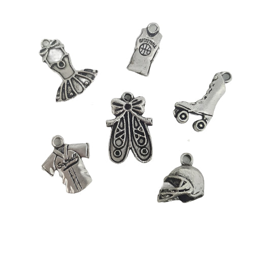 6pc Silver Sports Charms