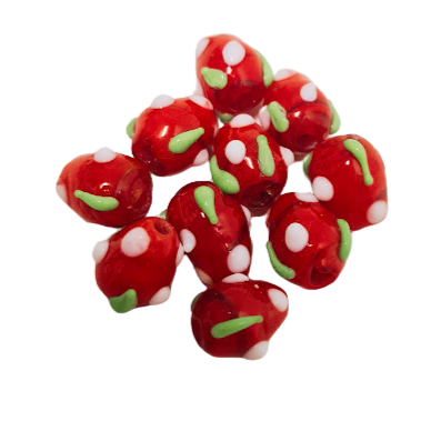 10pc Strawberry Lampwork Beads