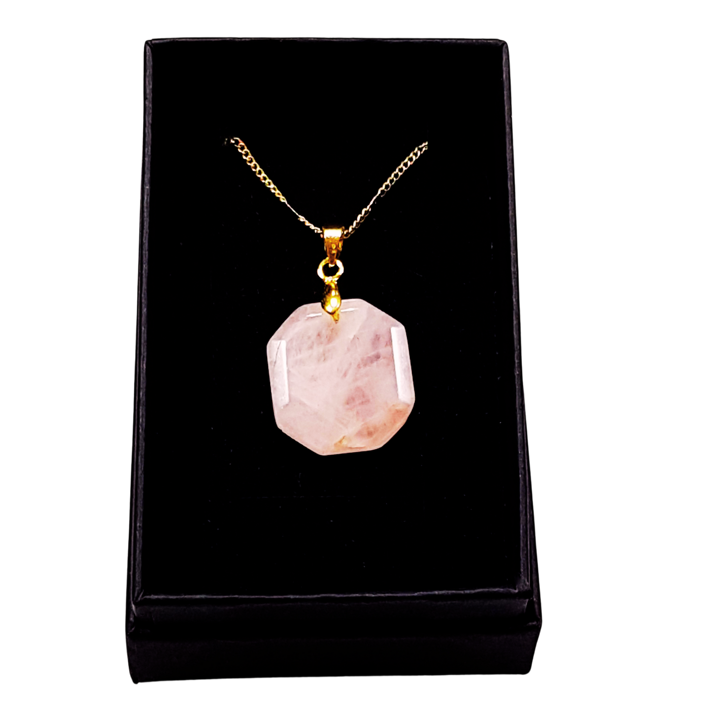 Octagon Shaped Real Rose Quartz  Necklace