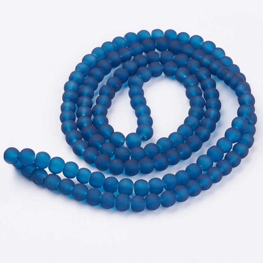 6mm Dark Blue Frosted Glass Beads