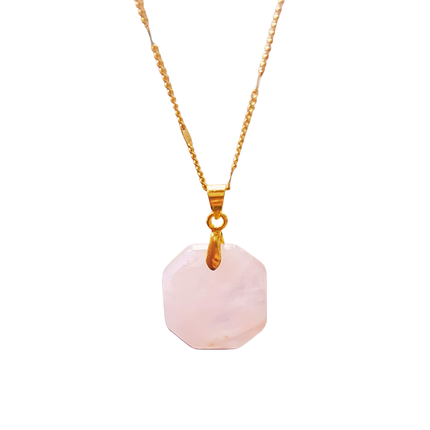 Octagon Shaped Real Rose Quartz  Necklace