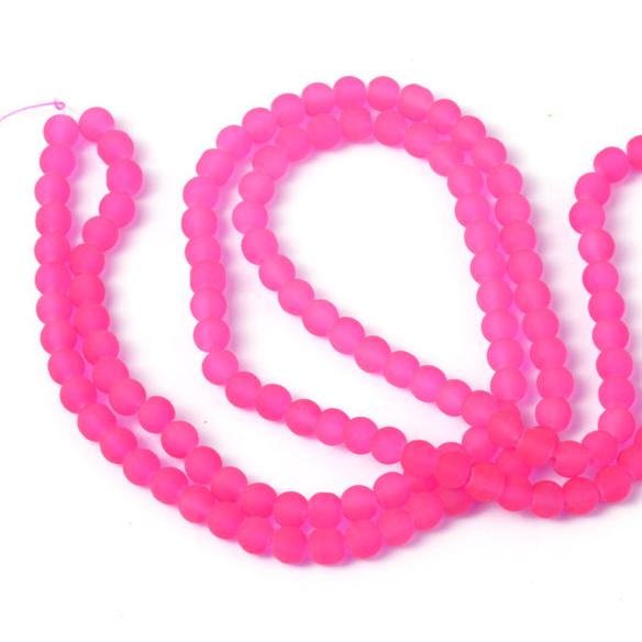 6mm Hot Pink Frosted Glass Beads