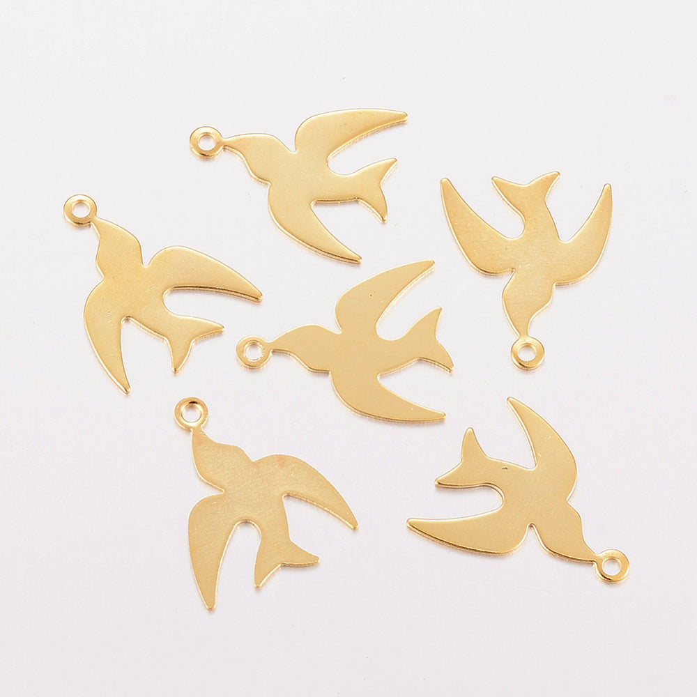 Stainless Steel Gold Swallow Charm