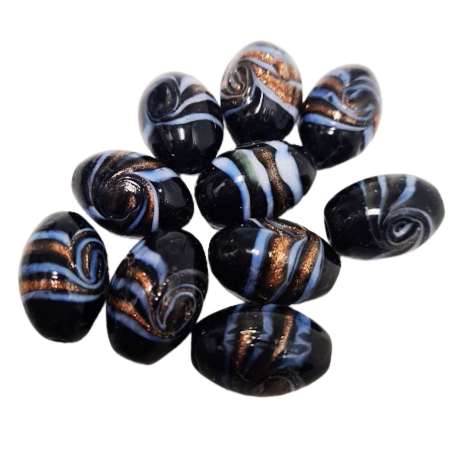 10pc Black, Gold & White Lampwork Beads