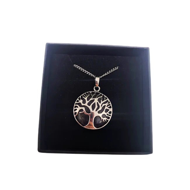 Round Silver Amethyst Tree Of Life Necklace