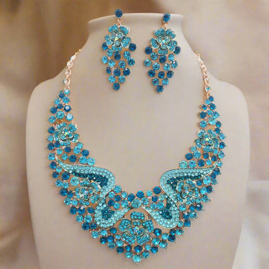 Blue Rhinestone Necklace Set