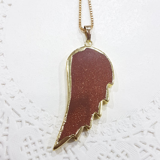 Glittering Goldstone Angel Wing Necklace