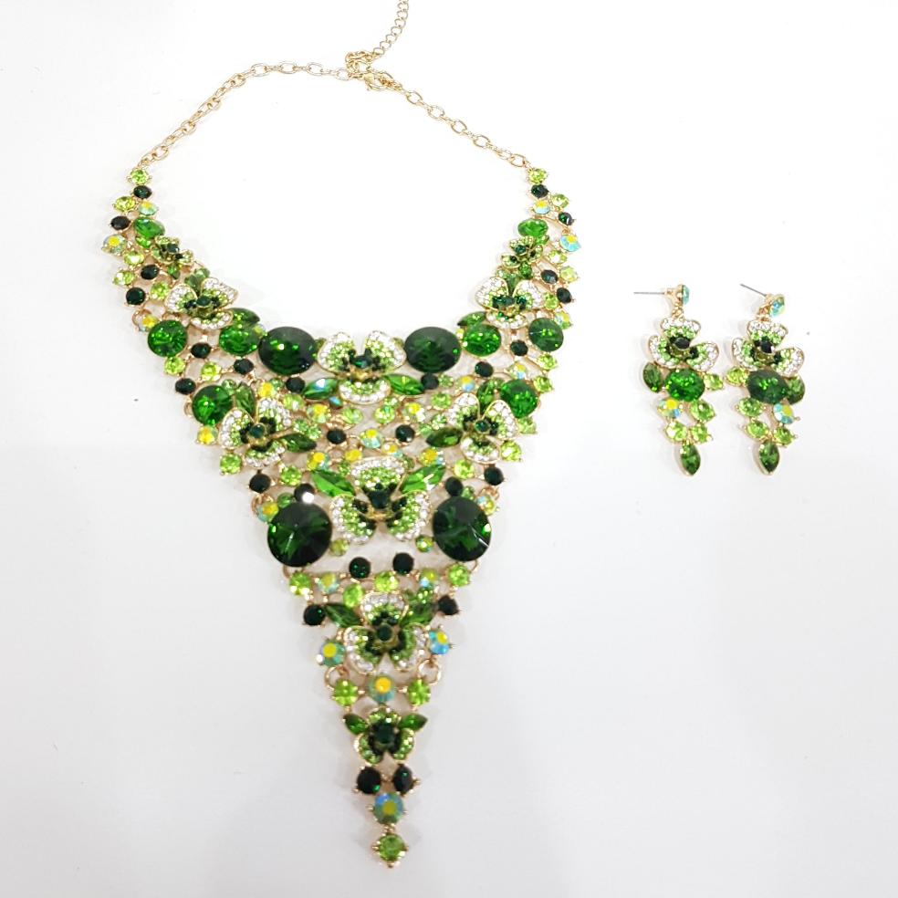 Large Green Statement Necklace Earring Set