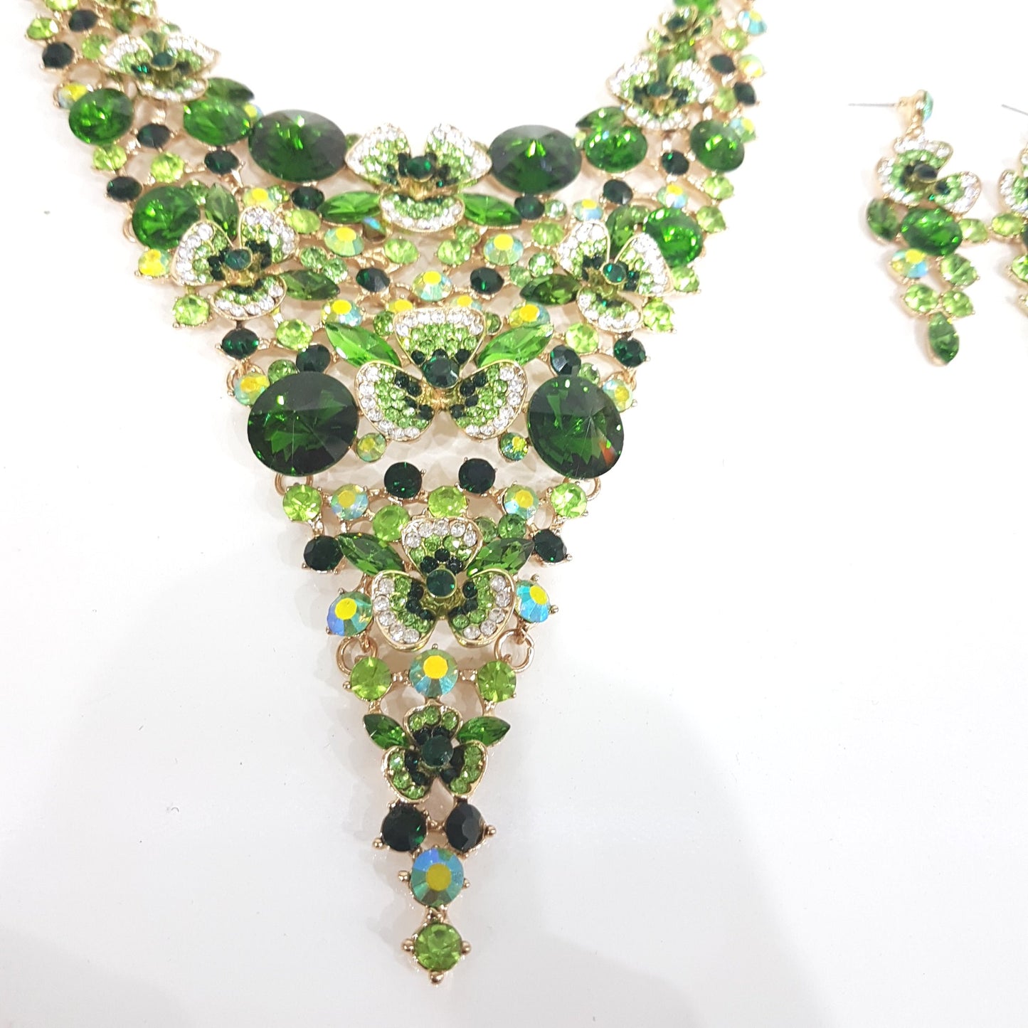 Large Green Statement Necklace Earring Set