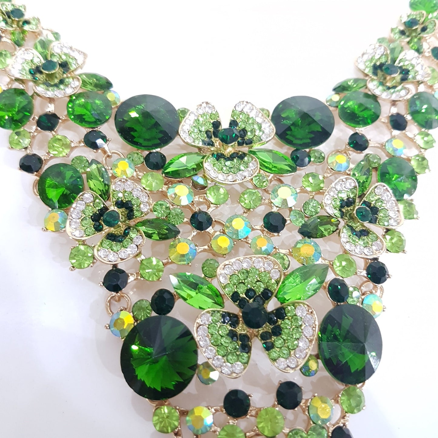 Large Green Statement Necklace Earring Set