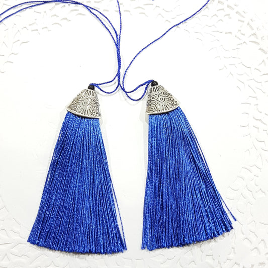 2pc Long Blue Tassels