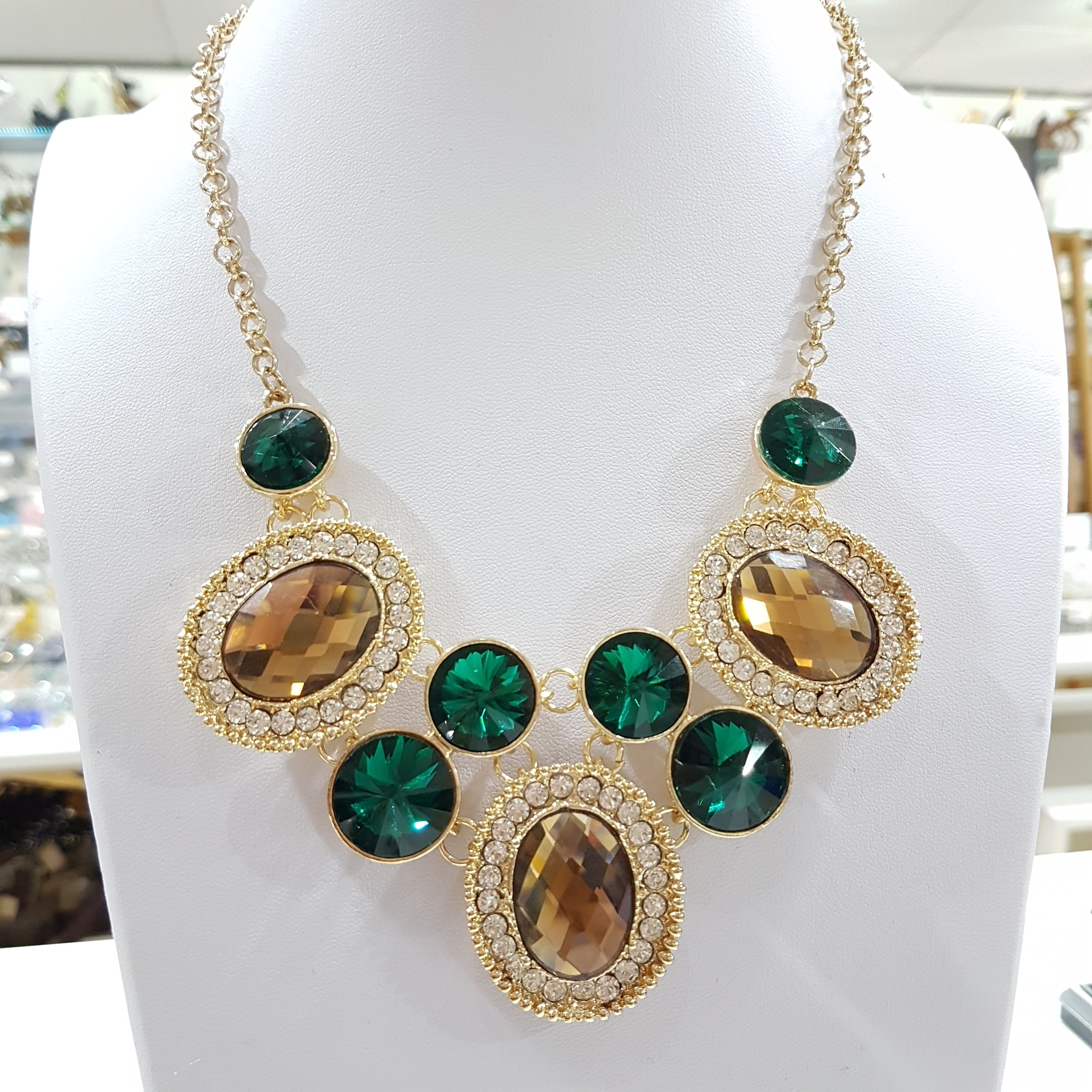 Green and gold statement on sale necklace