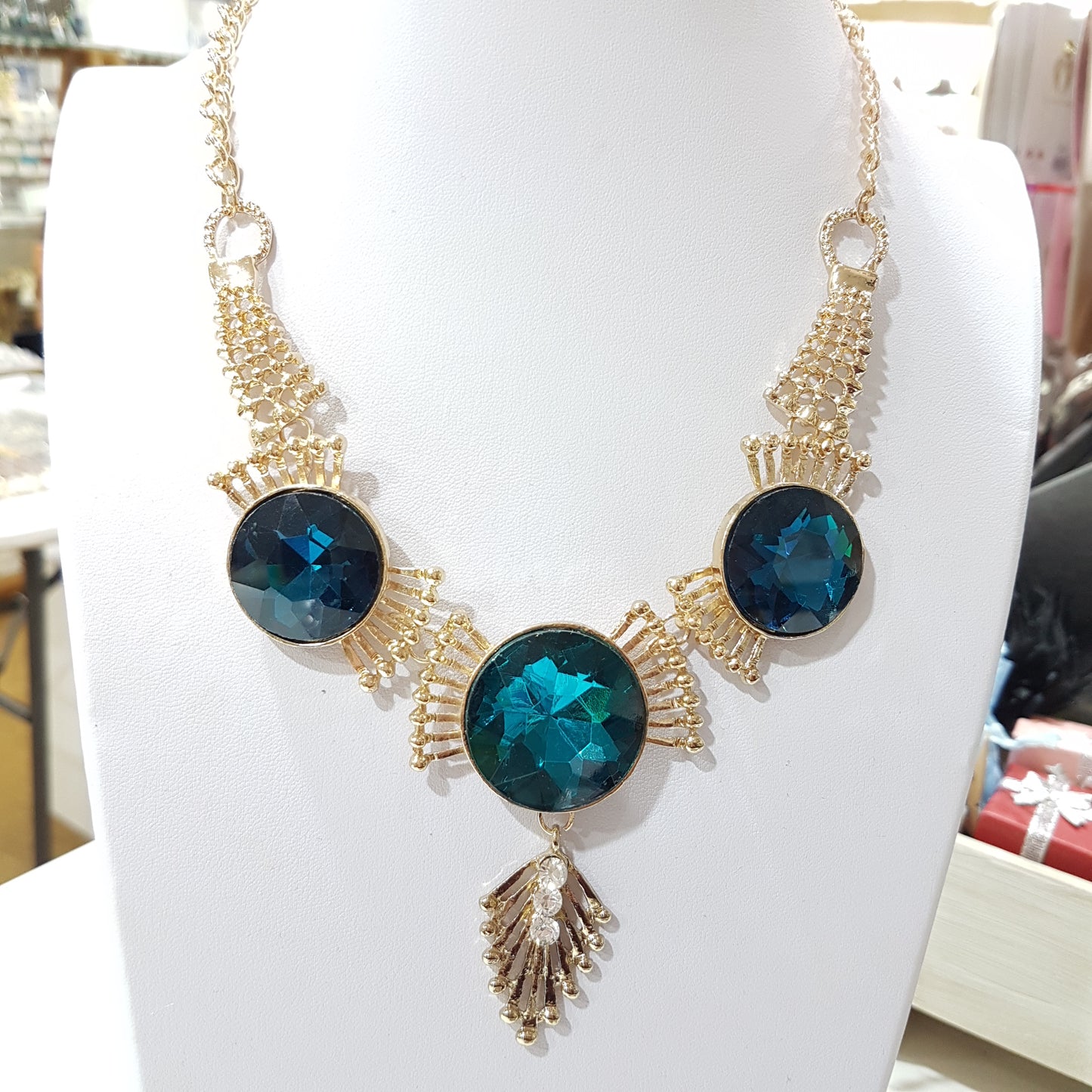 Blue Rhinestone Statement Necklace