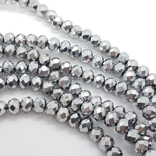 Metallic Silver Crystal Rondelle Beads