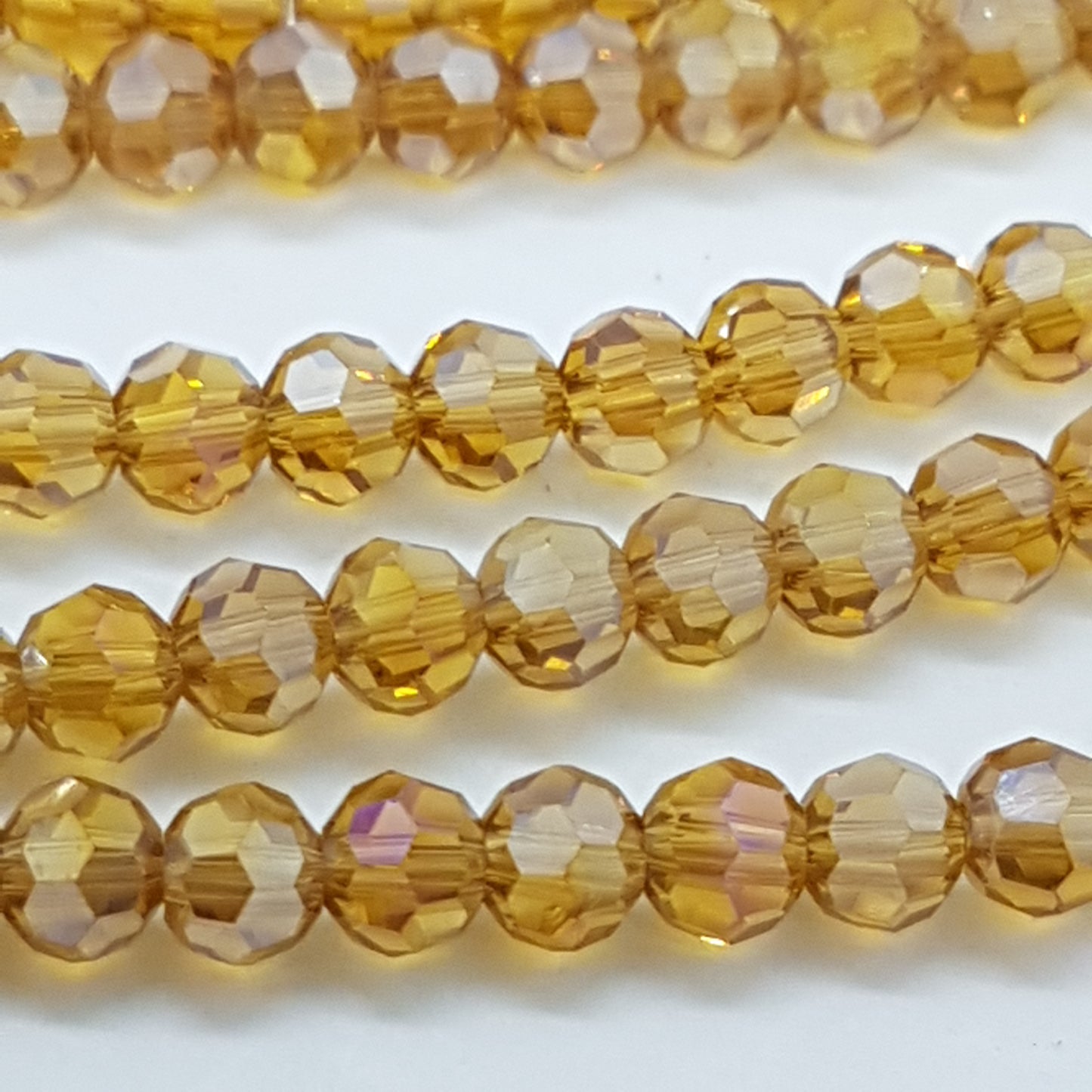 Golden Amber Faceted Round Crystal Beads