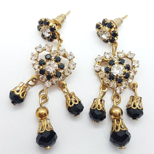 Black Rhinestone Heart Earrings