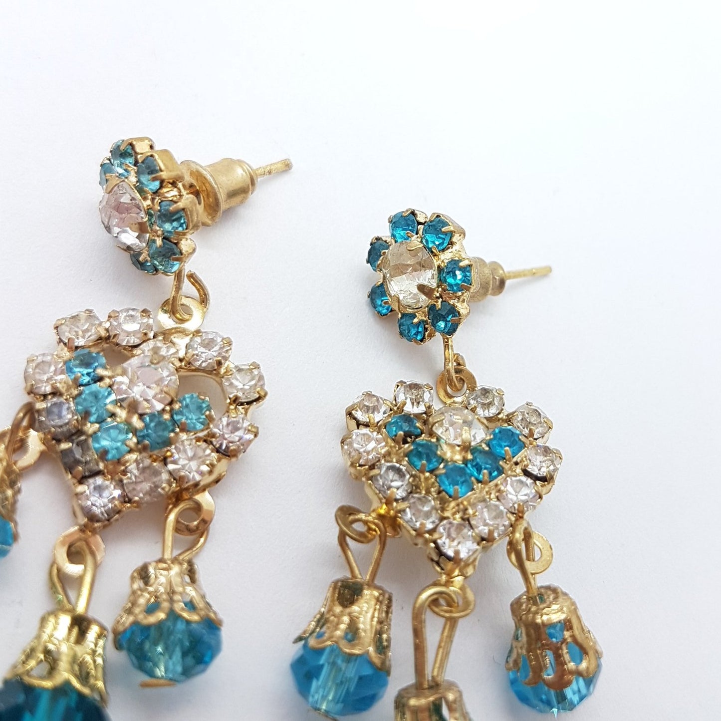 Blue Rhinestone Heart Earrings