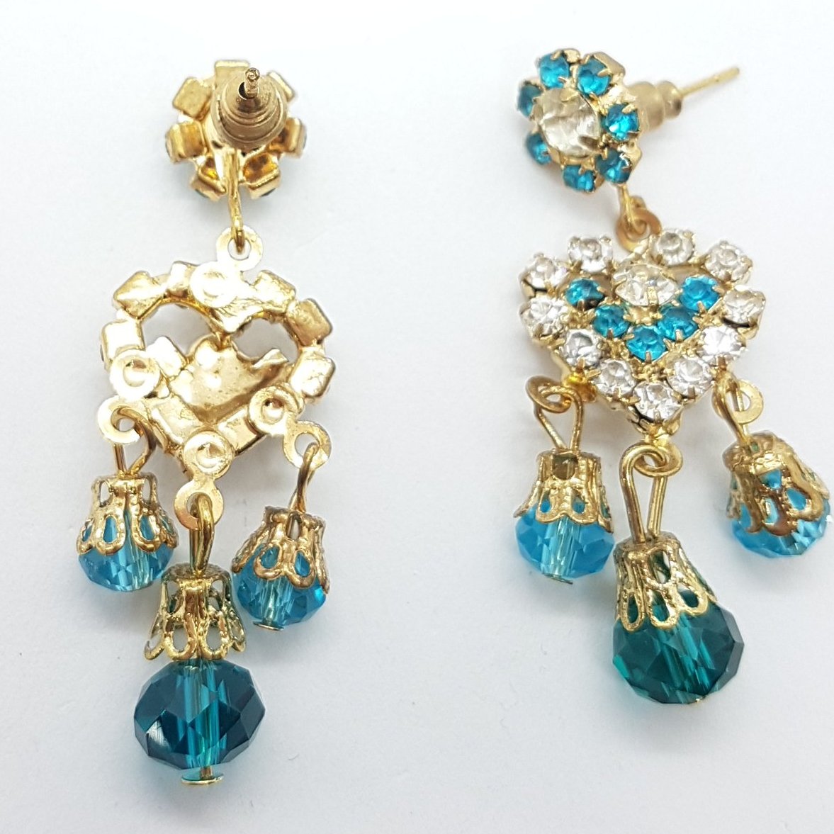 Blue Rhinestone Heart Earrings