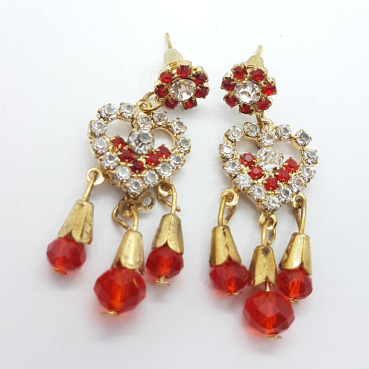 Red Rhinestone Heart Earrings