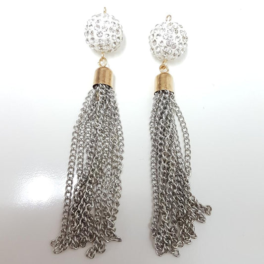 2pc Silver Gold Rhinestone Tassel Pendants