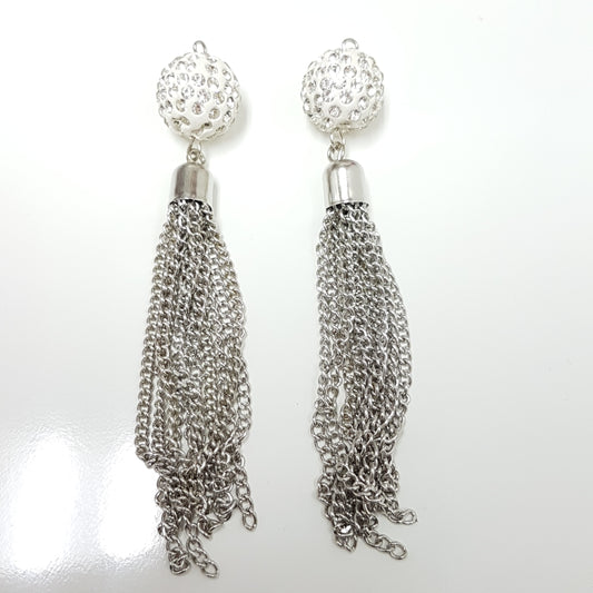 2pc Silver Rhinestone Tassel Pendants