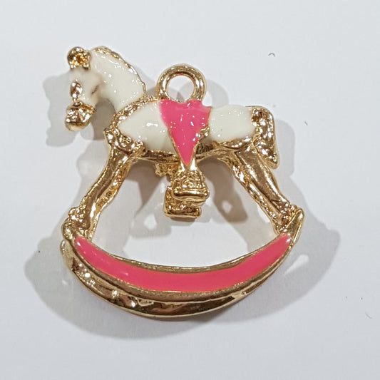 Bright Pink Enamel Rocking Horse Charm