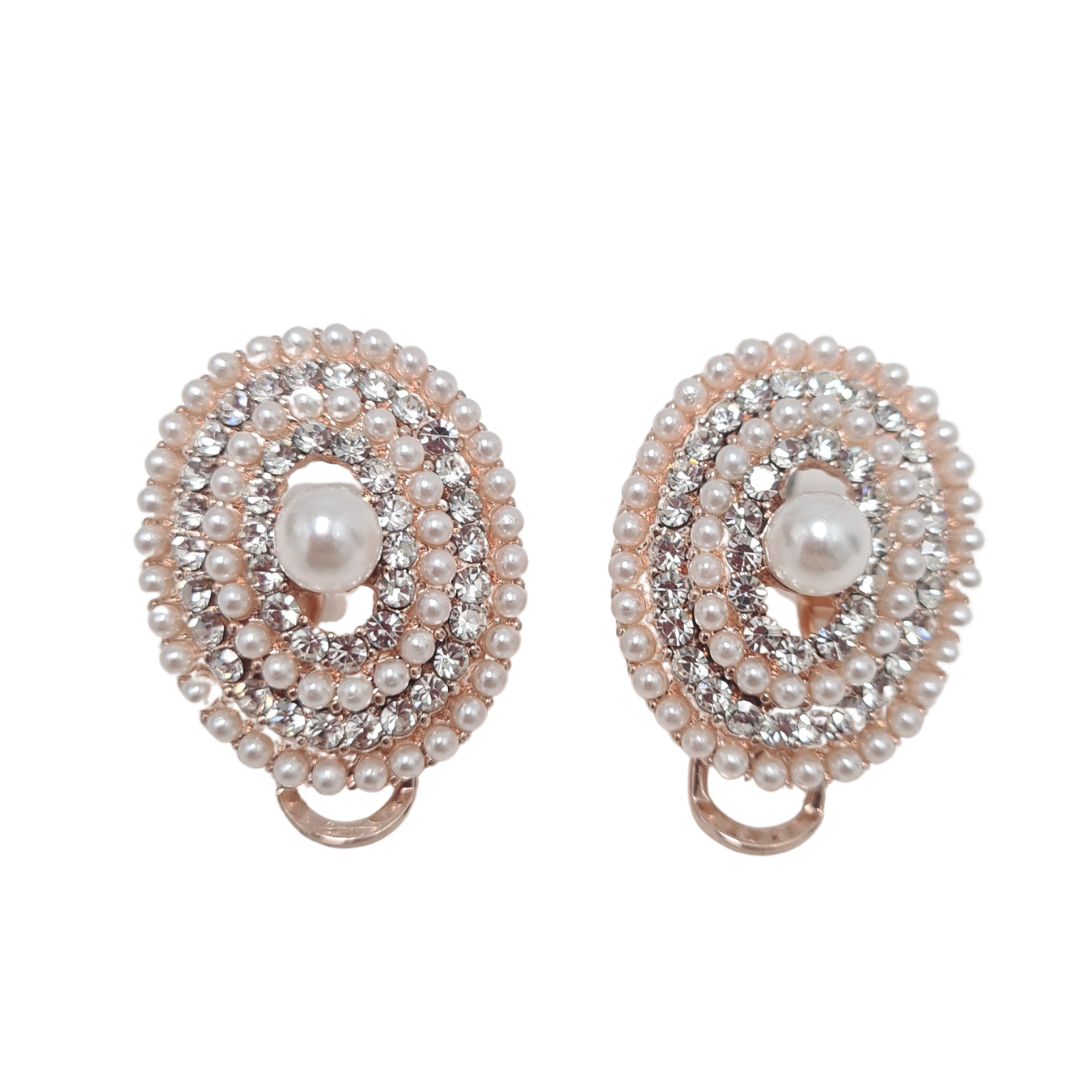 Pearl and Rhinestone Oval Earrings