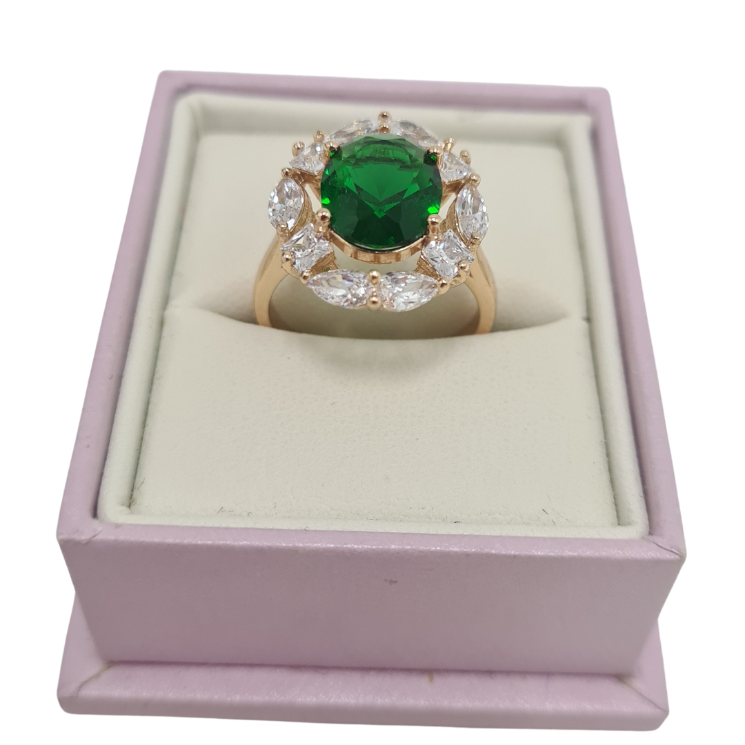 Emerald Green Oval CZ Ring