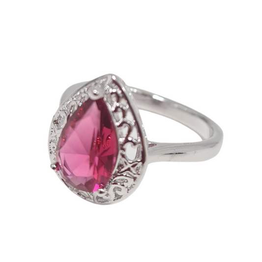 Pink Tear Drop CZ Ring