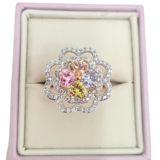 Large Flower CZ Statement Ring