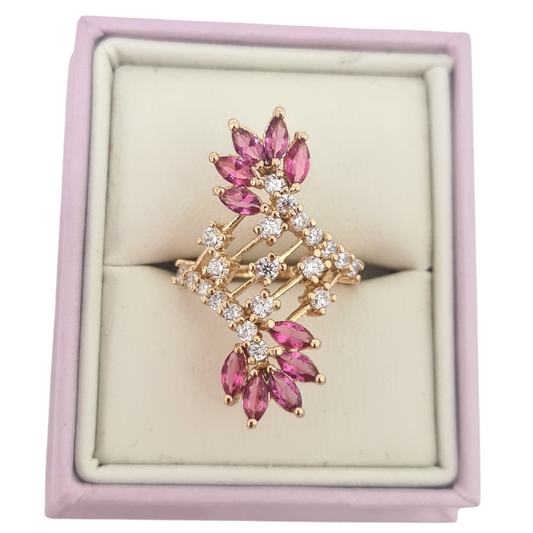 Long Pink CZ Statement Ring