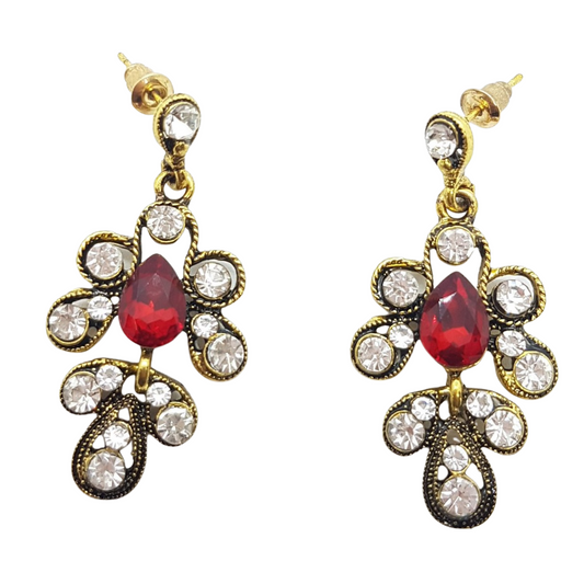 Antique Style Red Rhinestone Earrings