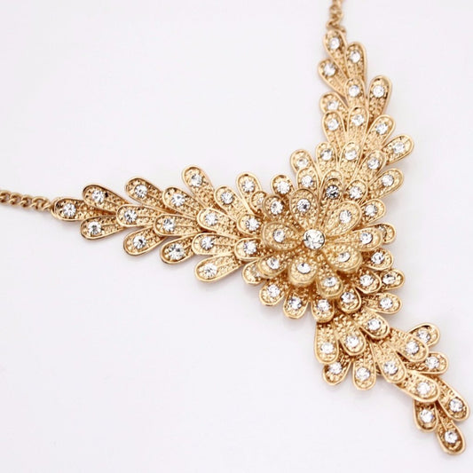 Gold Rhinestone Floral Necklace