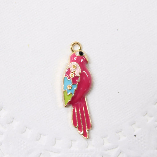 Pink Enamel Parrot Bird Charm